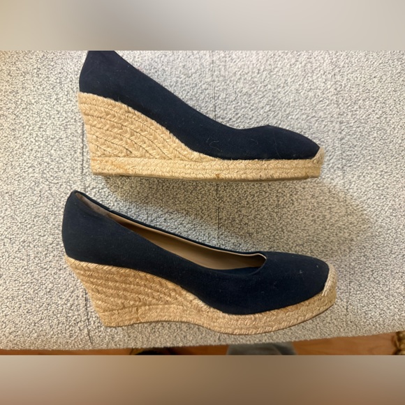 J. Crew Black Canvas Espadrille Wedge Heeled Shoes Size: 10 - Picture 3 of 7